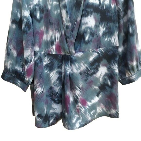 Retro 70's Wing Collar Surplice Long Sleeve Tunic Top Blurred Brushstroke Sz 1X - Picture 6 of 8